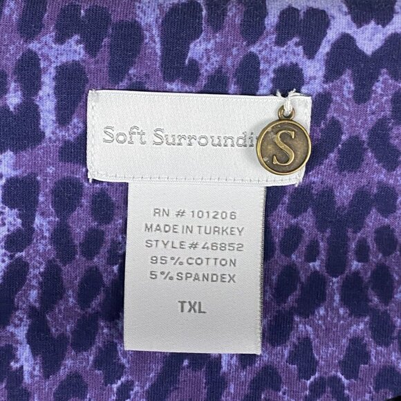 Soft Surroundings Faux Wrap Dress Size XL Tall Purple Animal Print Long Sleeve - Picture 4 of 9